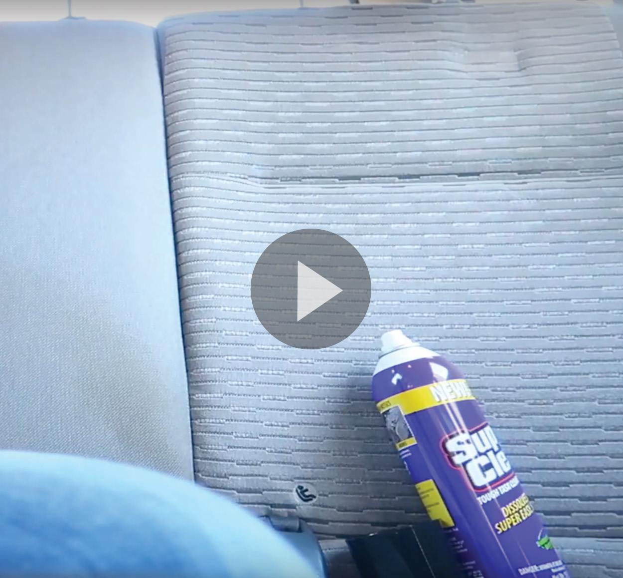 Car seat with can of Super Clean Aerosol